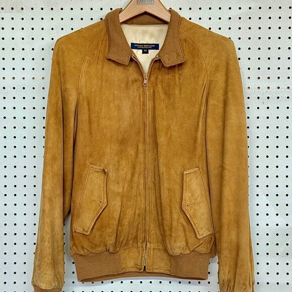 Brooks Brothers Suede Leather Bomber Jacket Quilt Lined Size M Brown Full Zip - Picture 1 of 3